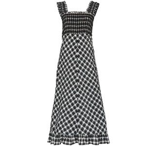 GANNI seersucker check smocked midi dress